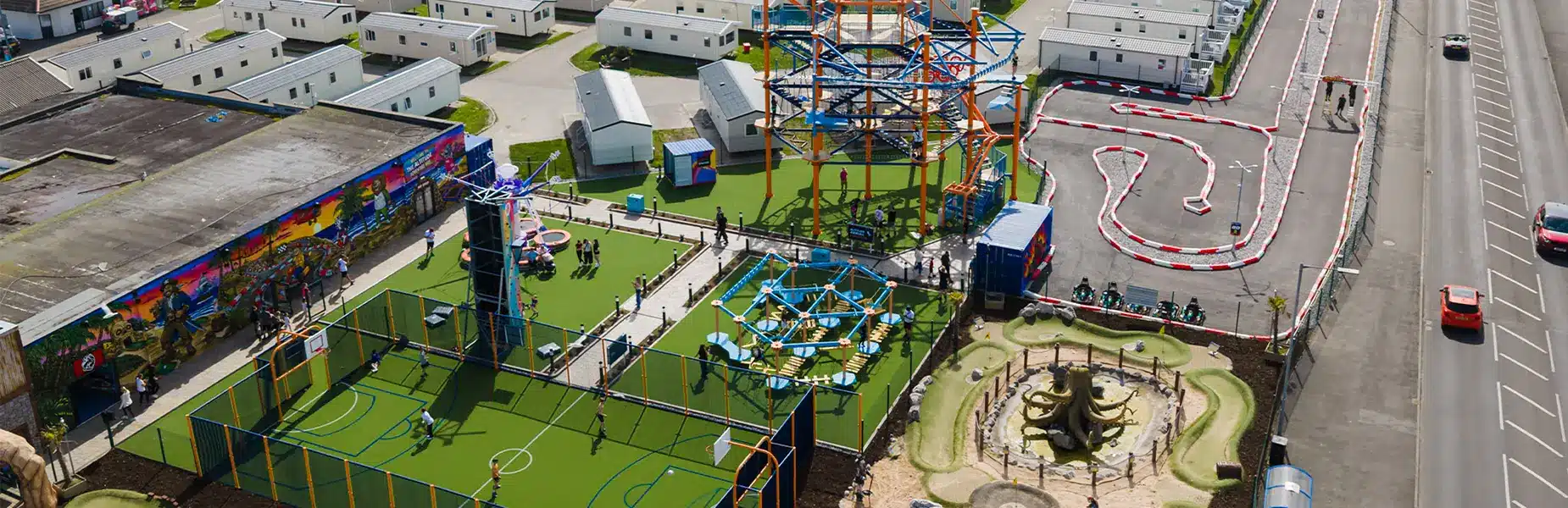 Aerial shot of altitude adventure hub at Lyons Robin Hood