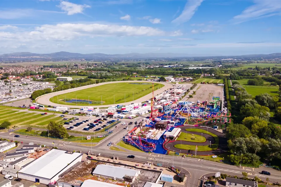 Drone shot of Tir Prince in Towyn